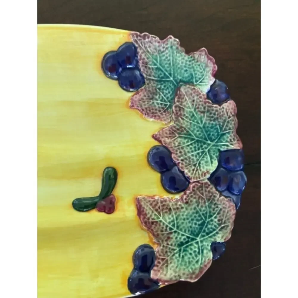 Vintage Fitz Floyd Thanksgiving Banquet 9.5” Canape Plate Grapes Leaves